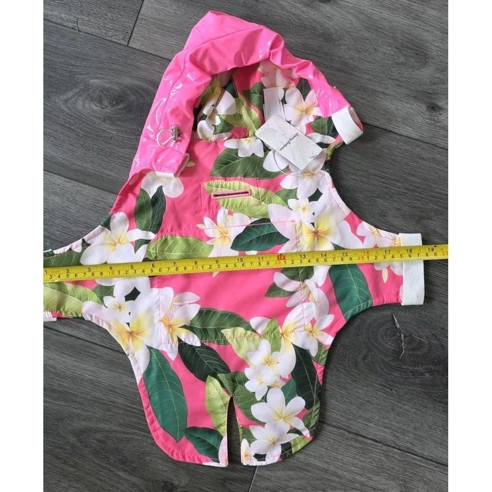 NWT‎ Tommy Bahama M Dog Raincoat W/ Hood Reversible Pink Floral Tropical Fashion